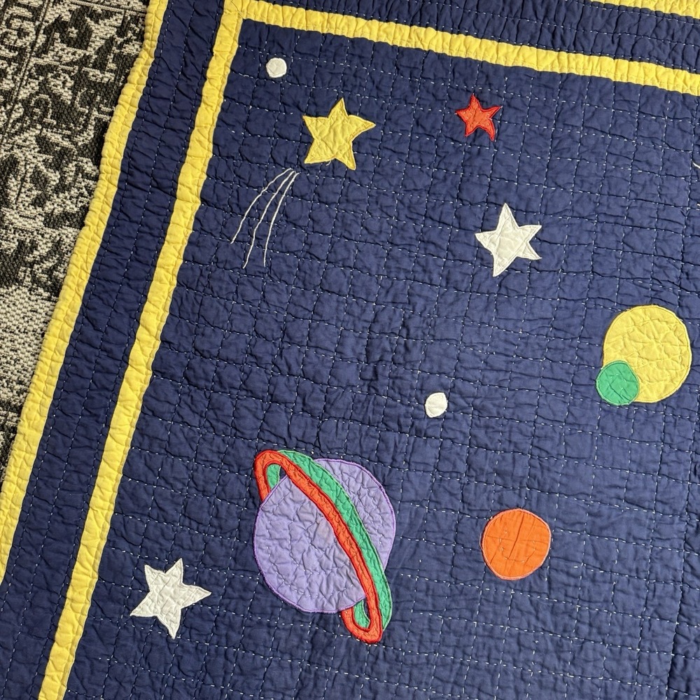 Vintage Space Quilt Twin Size 82x61.5 Rocket Planet Solar System Kids Blanket - Picture 5 of 16